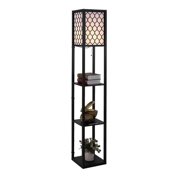 Shelf Floor Lamp Standing W/4-tier Wooden Open Shelves - Black/White