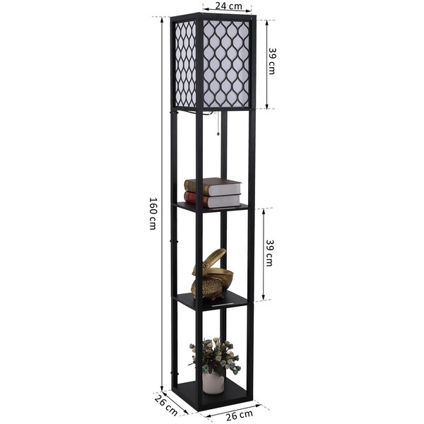 Shelf Floor Lamp Standing W/4-tier Wooden Open Shelves - Black/White