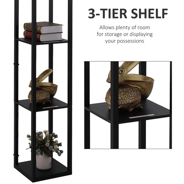 Shelf Floor Lamp Standing W/4-tier Wooden Open Shelves - Black/White