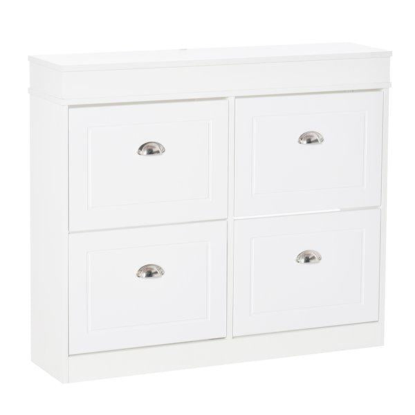 Shoe Cabinet With 4 Flip Drawers Storage Cupboard Adjustable Shelf - White