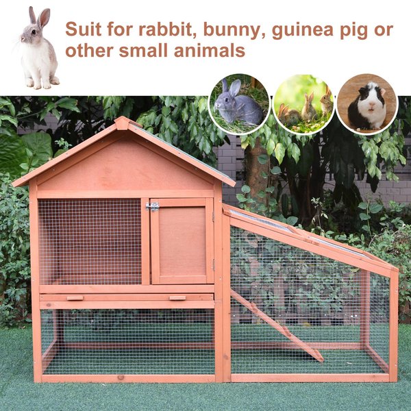 Small Animal Two-Level Fir Wood Hutch W/ Slide Out Tray - Red/Brown