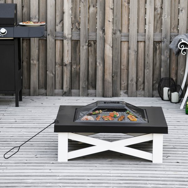 86 Cm Square Garden Fire Pit Table W/ Grill Shelf