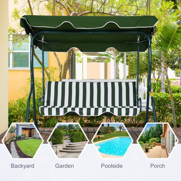 3-Seater Garden Swing Chair W/ Canopy - Green