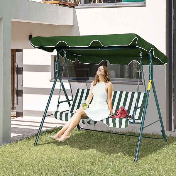 3-Seater Swing Chair W/ Adjustable Canopy - Green