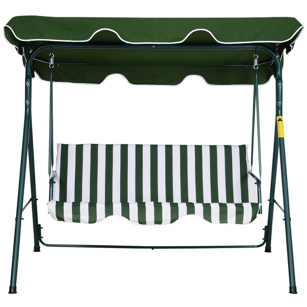 3-Seater Swing Chair W/ Adjustable Canopy - Green