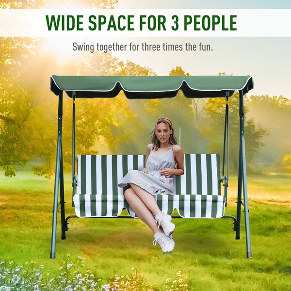 3-Seater Swing Chair W/ Adjustable Canopy - Green