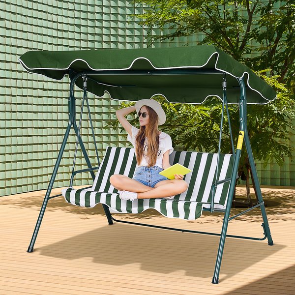 3-Seater Swing Chair W/ Adjustable Canopy - Green