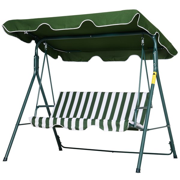 3-Seater Swing Chair W/ Adjustable Canopy - Green