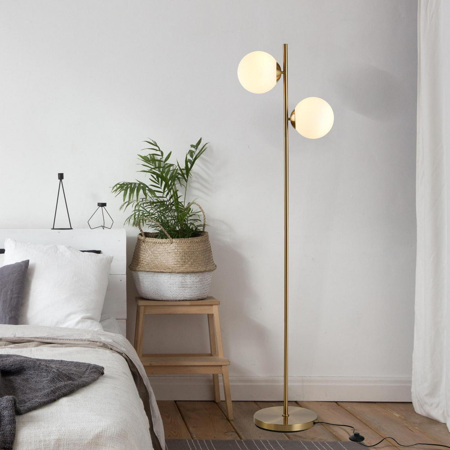 Steel Duo Glass Sphere Floor Lamp - Gold