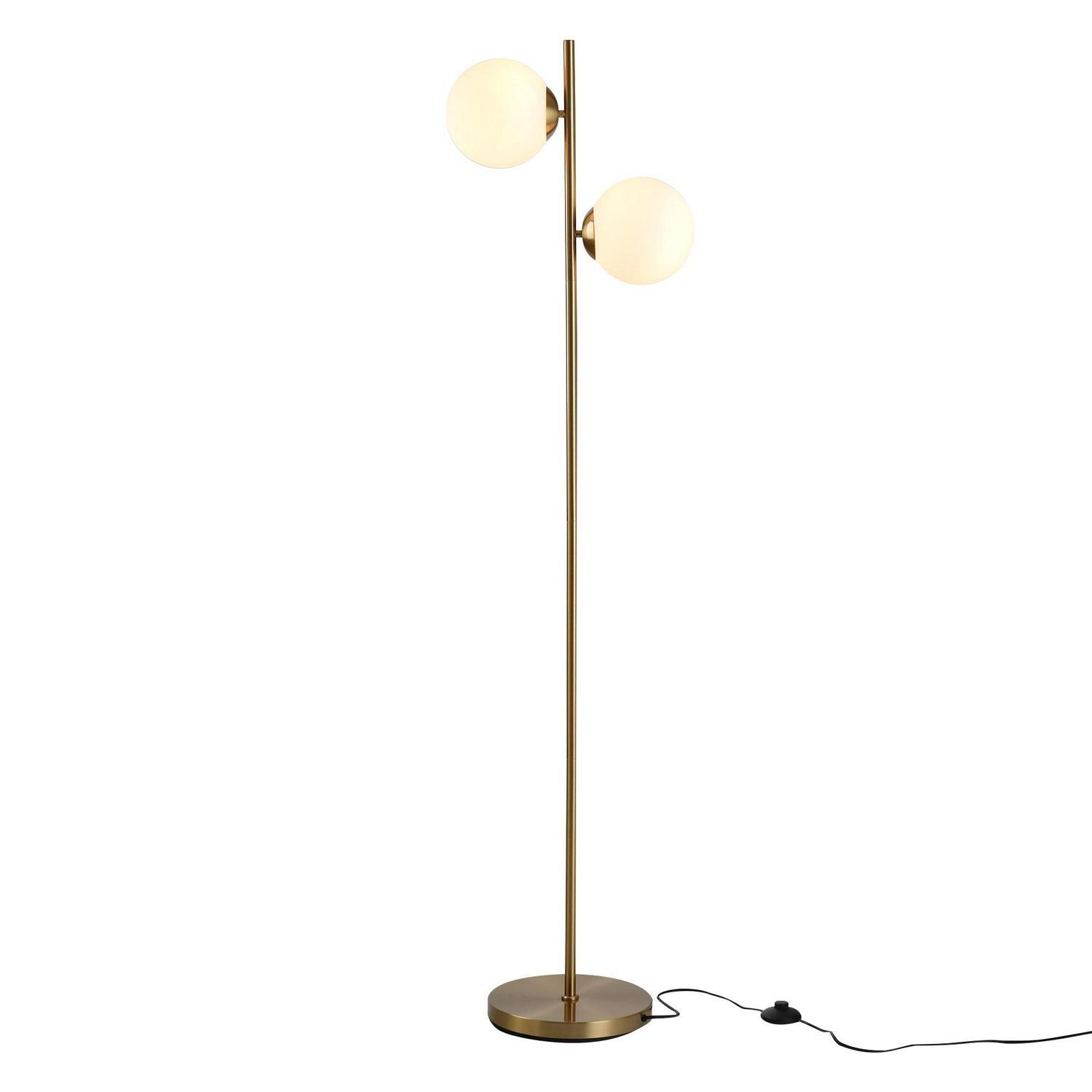 Steel Duo Glass Sphere Floor Lamp - Gold