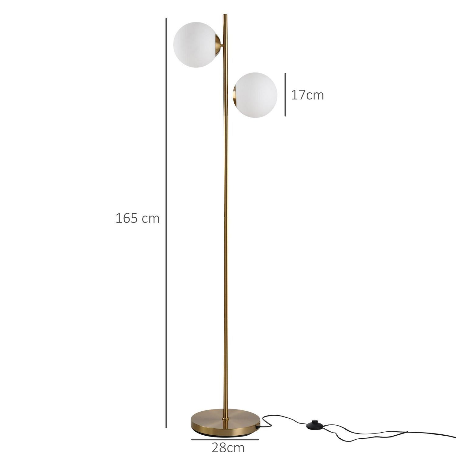 Steel Duo Glass Sphere Floor Lamp - Gold