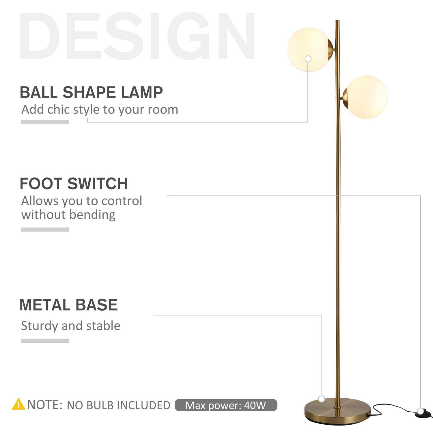 Steel Duo Glass Sphere Floor Lamp - Gold