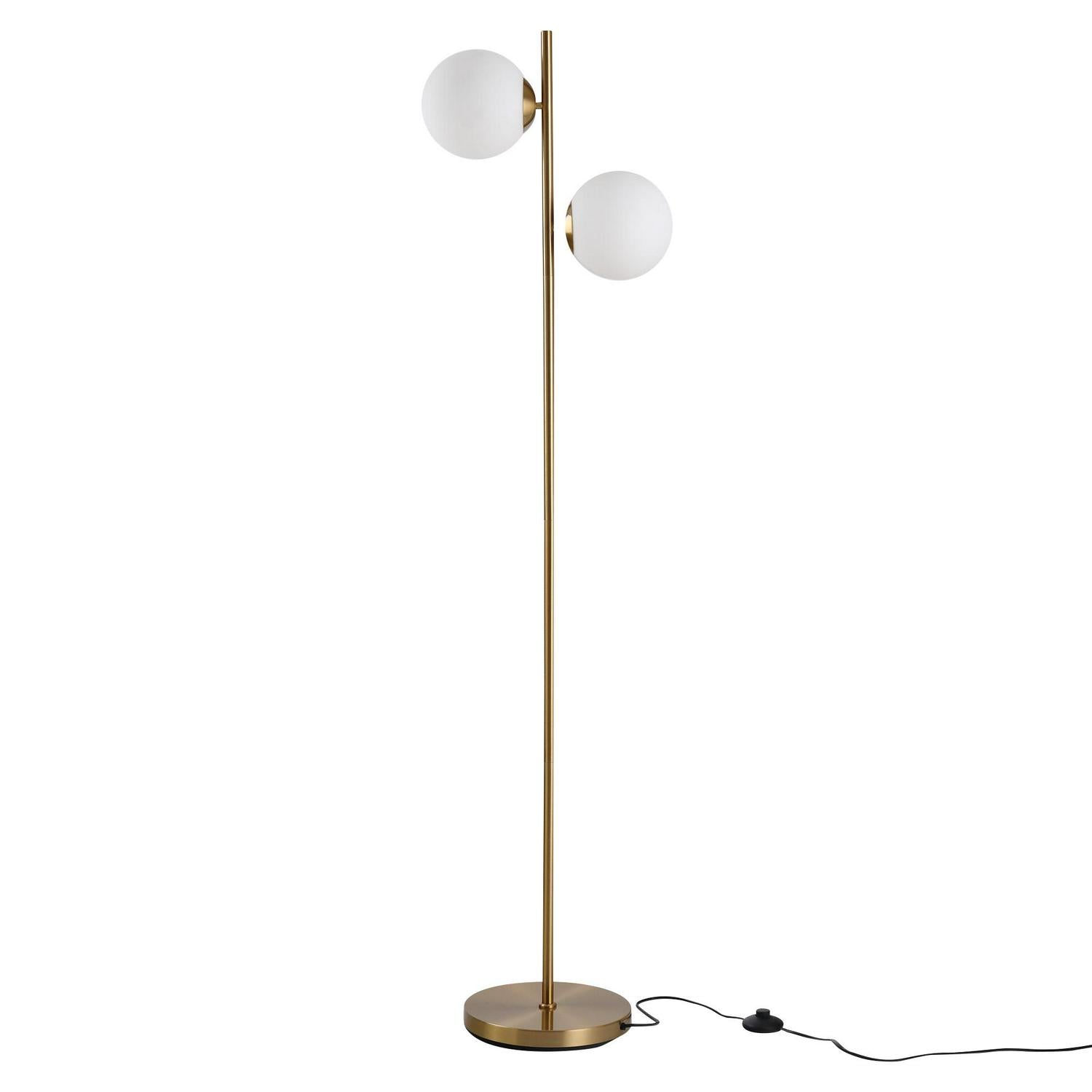 Steel Duo Glass Sphere Floor Lamp - Gold