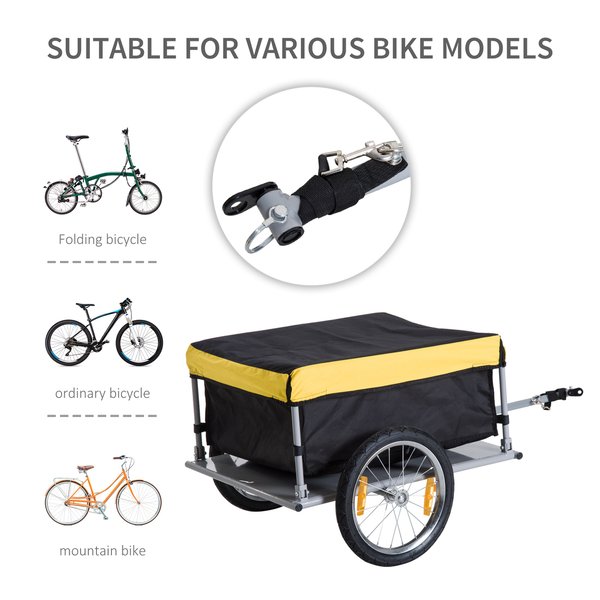 Steel Frame Outdoor Bike Cargo Storage Luggage Trailer Cart - Black, Yellow