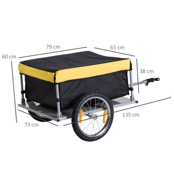 Steel Frame Outdoor Bike Cargo Storage Luggage Trailer Cart - Black, Yellow