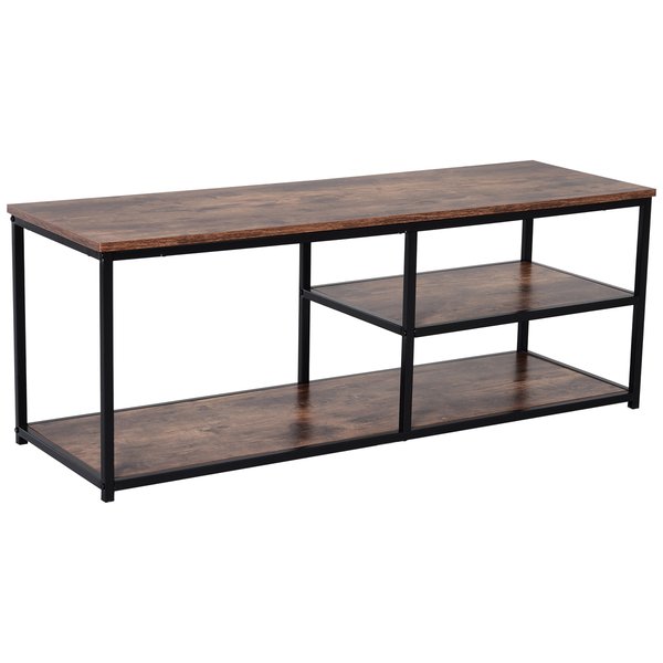 Steel Frame Industrial Style TV Stand W/ Shelf Black/Brown