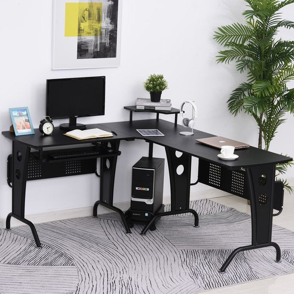 L-Shaped Corner Desk w/ Keyboard Tray, Workstation For Home & Office - Black