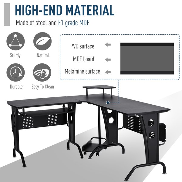 L-Shaped Corner Desk w/ Keyboard Tray, Workstation For Home & Office - Black