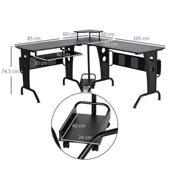 L-Shaped Corner Desk w/ Keyboard Tray, Workstation For Home & Office - Black