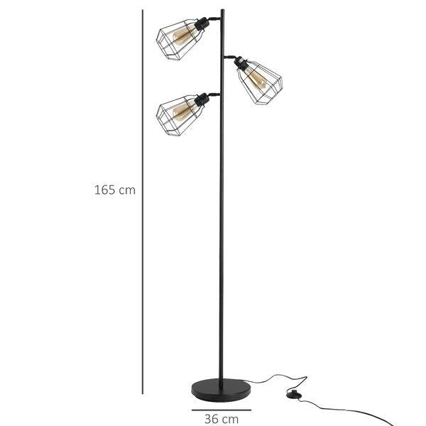 Steel Tri-Head Floor Lamp - Black