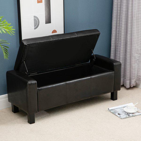 Storage Ottoman Bench PU Leather Footstool Upholstered Flip-Lip - Brown