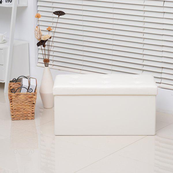 Storage Ottoman Bench Faux Leather Folding Cube  - White