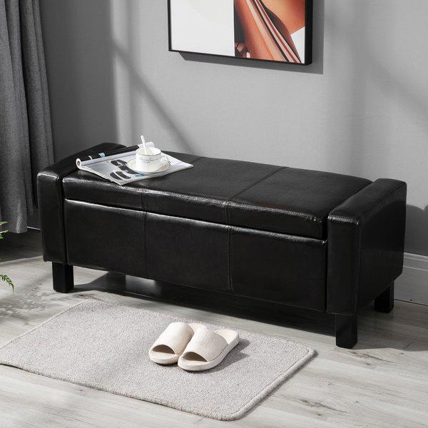 Storage Ottoman Bench PU Leather Footstool Upholstered Flip-Lip - Brown