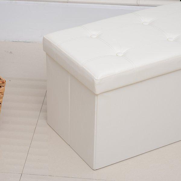 Storage Ottoman Bench Faux Leather Folding Cube  - White