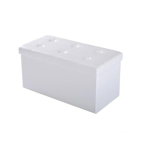 Storage Ottoman Bench Faux Leather Folding Cube  - White