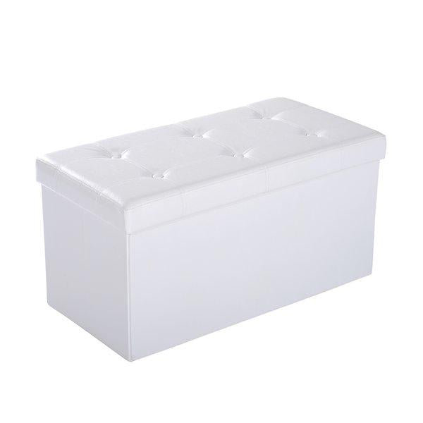 Storage Ottoman Bench Faux Leather Folding Cube  - White