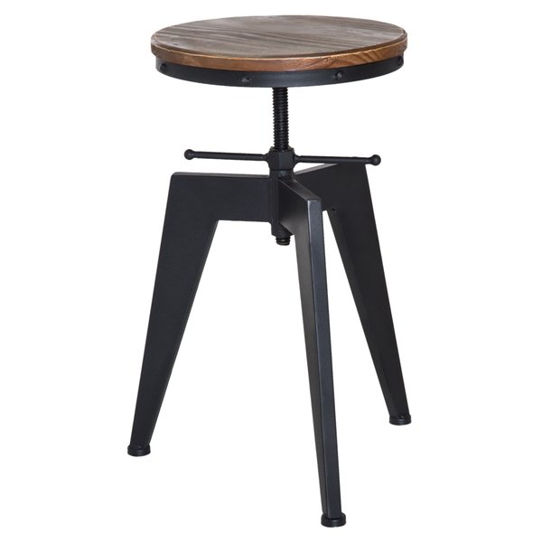 Swivel Bar Stool W/Wooden Top, Adjustable Height - Brown/Black