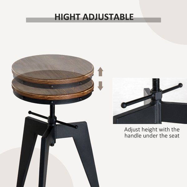 Swivel Bar Stool W/Wooden Top, Adjustable Height - Brown/Black