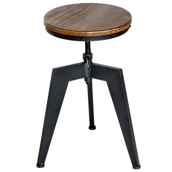 Swivel Bar Stool W/Wooden Top, Adjustable Height - Brown/Black