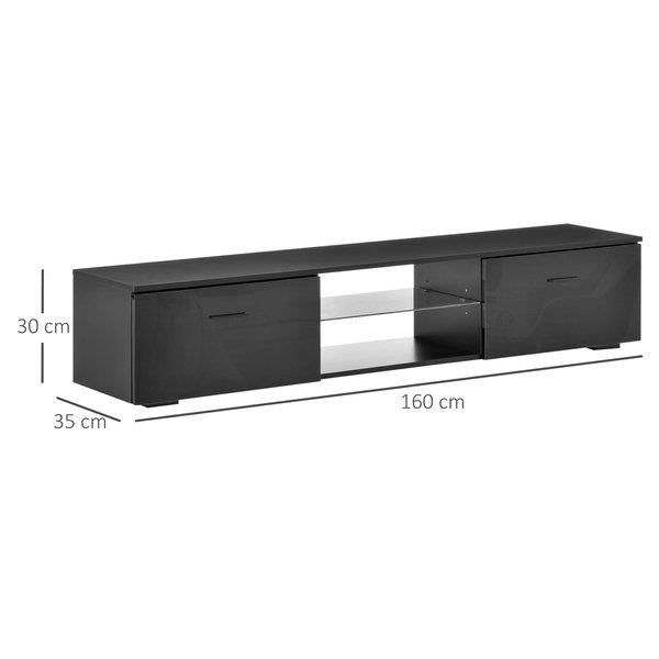 TV Stand Cabinet High Gloss Door W/ LED RGB Lights, Remote Control Storage - Black