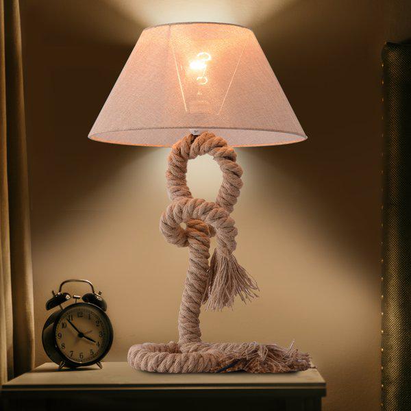 Table Lamp W/ Twisted Rope, E27 Base - Beige