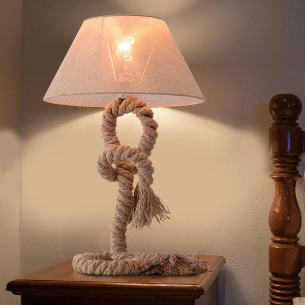 Table Lamp W/ Twisted Rope, E27 Base - Beige