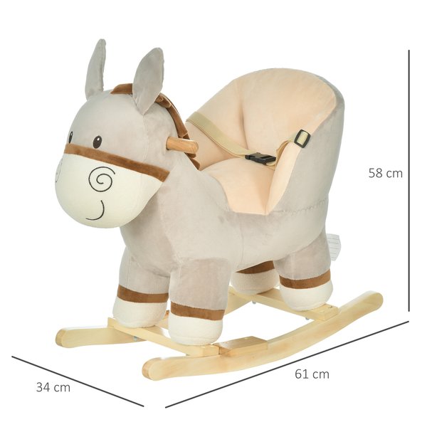 Toddlers Donkey Plush Rocking Ride W/ Sound - Grey