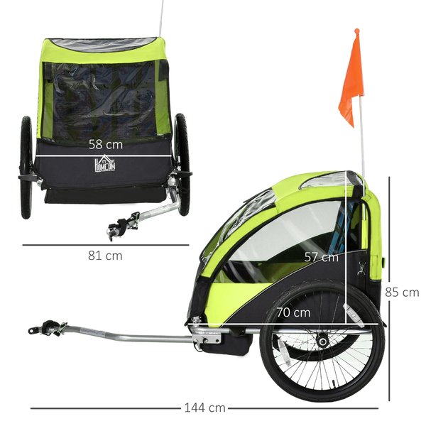 Trailer For Kids Child Bike Foldable Baby Carrier 2-Seat W/ Storage Bag Safety Harness