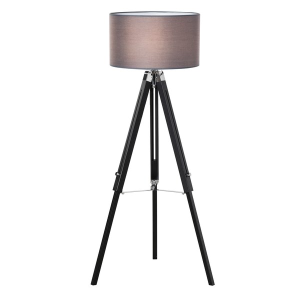 Tripod Stand Floor Lamp Adjustable Height Wood Leg For Home Office -Grey/ Black