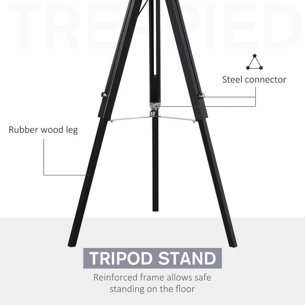 Tripod Stand Floor Lamp Adjustable Height Wood Leg For Home Office -Grey/ Black