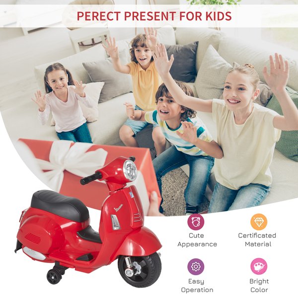 6V Battery Powered Electric Kids Ride On Motorcycle Toy - Red