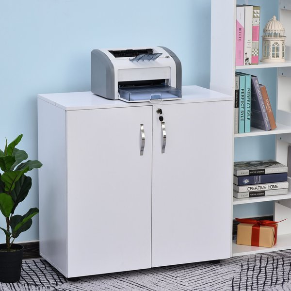 Lockable Filing Cabinet, 2-Tier Storage For Files &  Other Office Supplies - White