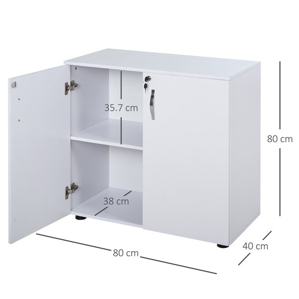 Lockable Filing Cabinet, 2-Tier Storage For Files &  Other Office Supplies - White