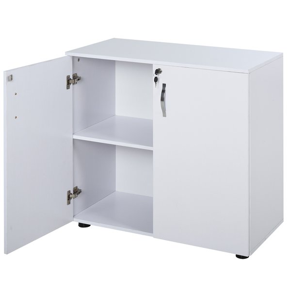 Lockable Filing Cabinet, 2-Tier Storage For Files &  Other Office Supplies - White