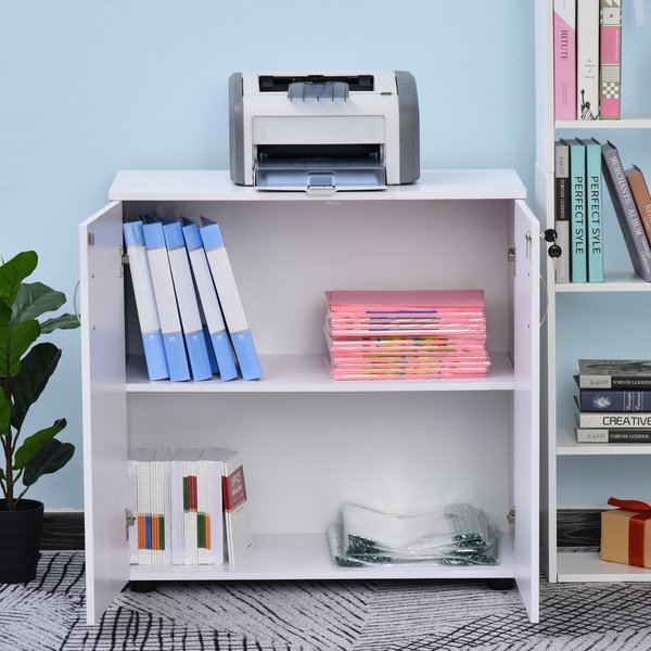 Lockable Filing Cabinet, 2-Tier Storage For Files &  Other Office Supplies - White