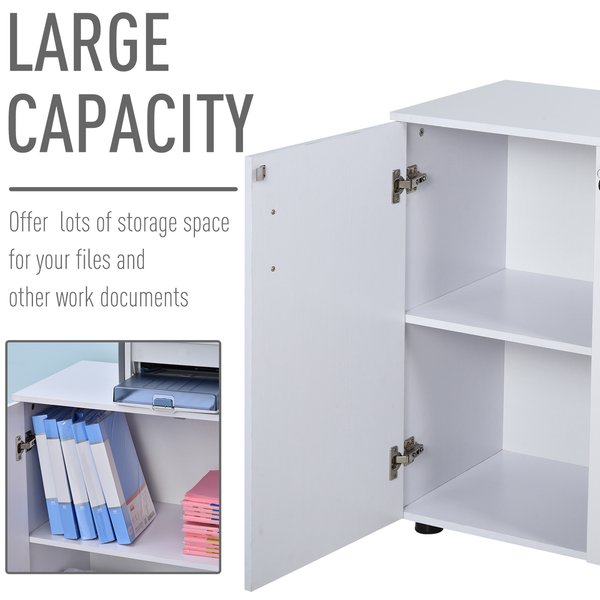 Lockable Filing Cabinet, 2-Tier Storage For Files &  Other Office Supplies - White