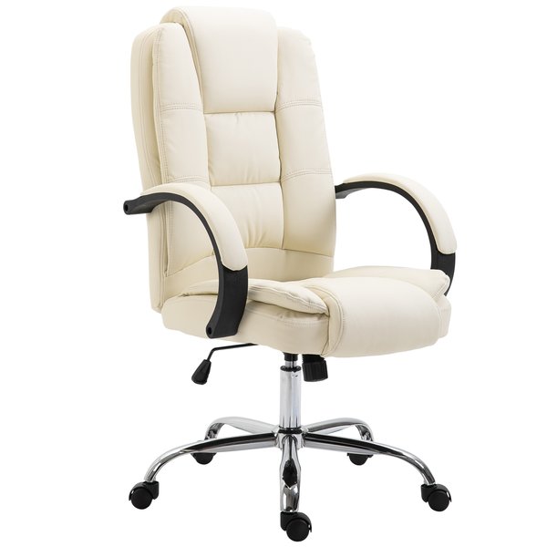 High Back Executive Office Chair, 360° Swivel, PU Leather- Beige