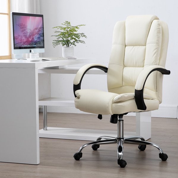 High Back Executive Office Chair, 360° Swivel, PU Leather- Beige