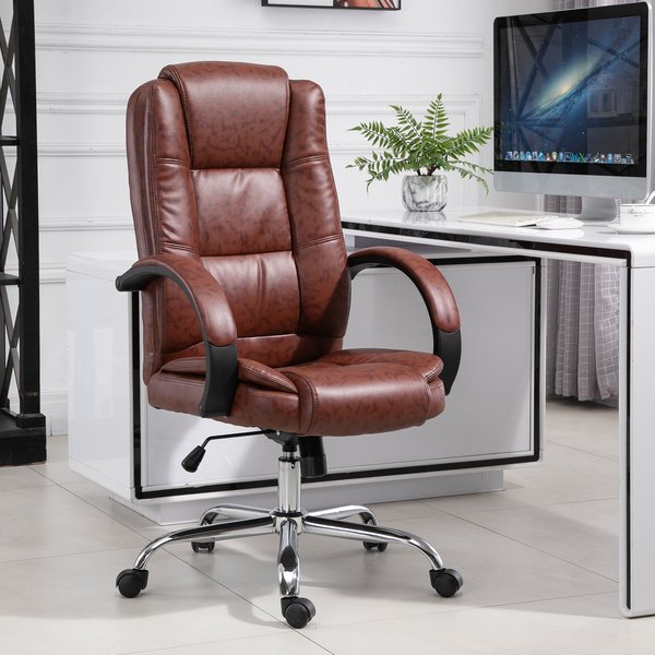 High Back Executive Office Chair, 360° Swivel, PU Leather- Brown