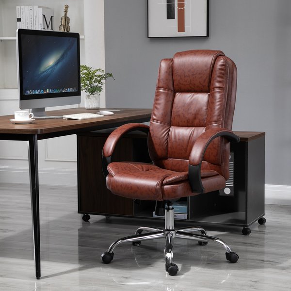 High Back Executive Office Chair, 360° Swivel, PU Leather- Brown